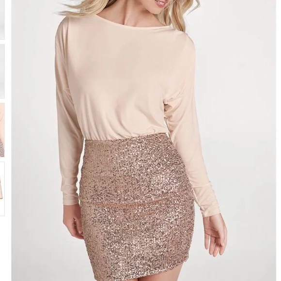 Sequin Dress Open Back Sizes M (8-10), L (12-14), Color Gold - Picture 3 of 7